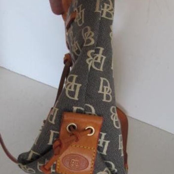 Dooney and Bourke Purse Satchel Brown Blue Canvas Leather DB TOP HANDLE handbag - Picture 4 of 6